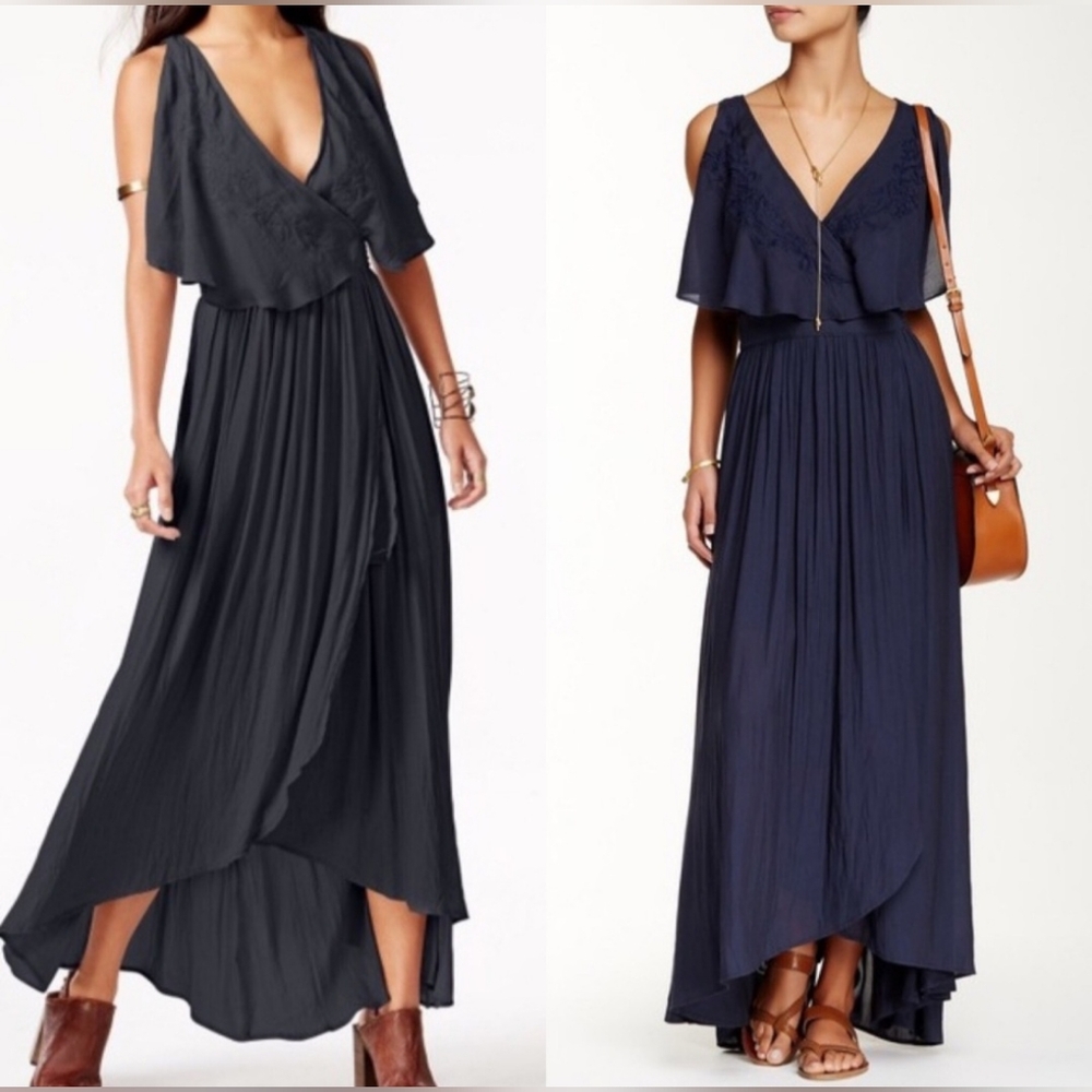 Free people M Fiona wrap Navy dress